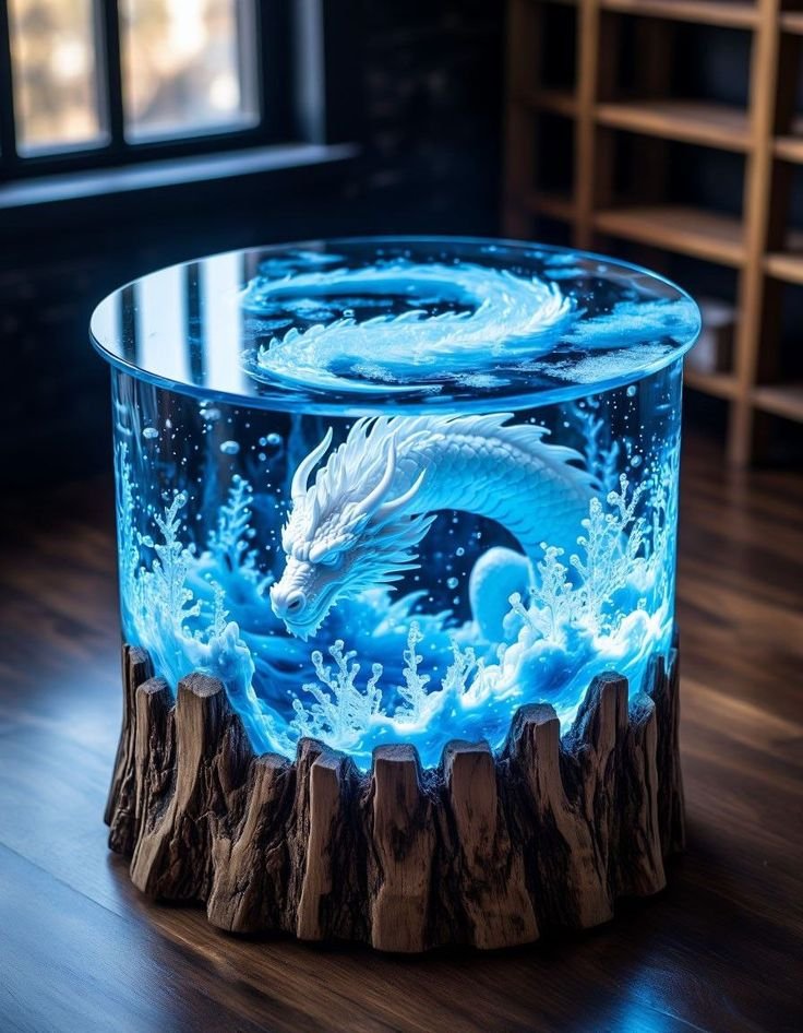 طاولة قهوة التنين من الخشب الطبيعى والسيلكون