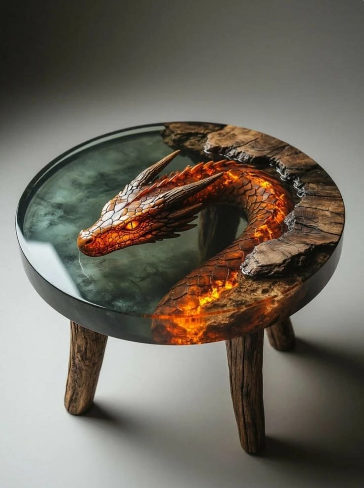طاولة قهوة التنين من الخشب الطبيعى والسيلكون